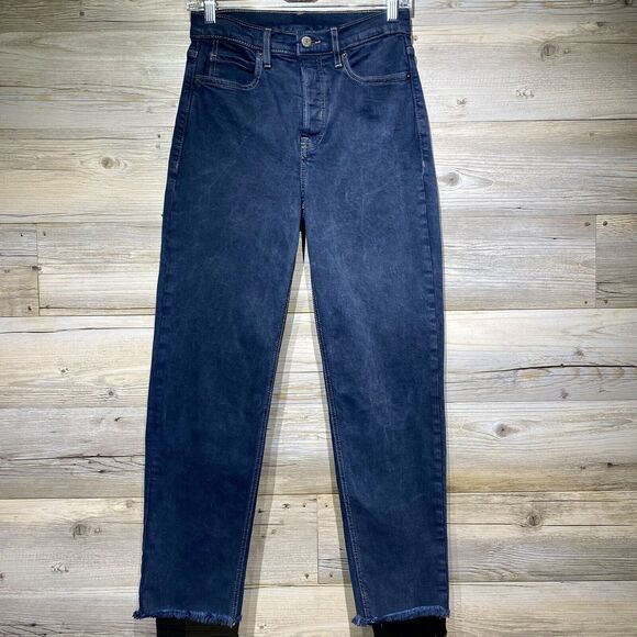 Old Navy Jeans Women 2 Faded Black Ultra High Rise Ankle Raw Fray Hem Button-Fly - Picture 1 of 9